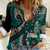 Vintage Samoa Siapo Mamanu Women Casual Shirt Teal Samoan Tapa Motif - Polynesian Pride