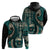 Vintage Samoa Siapo Mamanu Zip Hoodie Teal Samoan Tapa Motif - Polynesian Pride