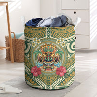 Hawaii Tiki Mask Laundry Basket Mele Kalikimaka i Iulai! LT9 Green - Polynesian Pride