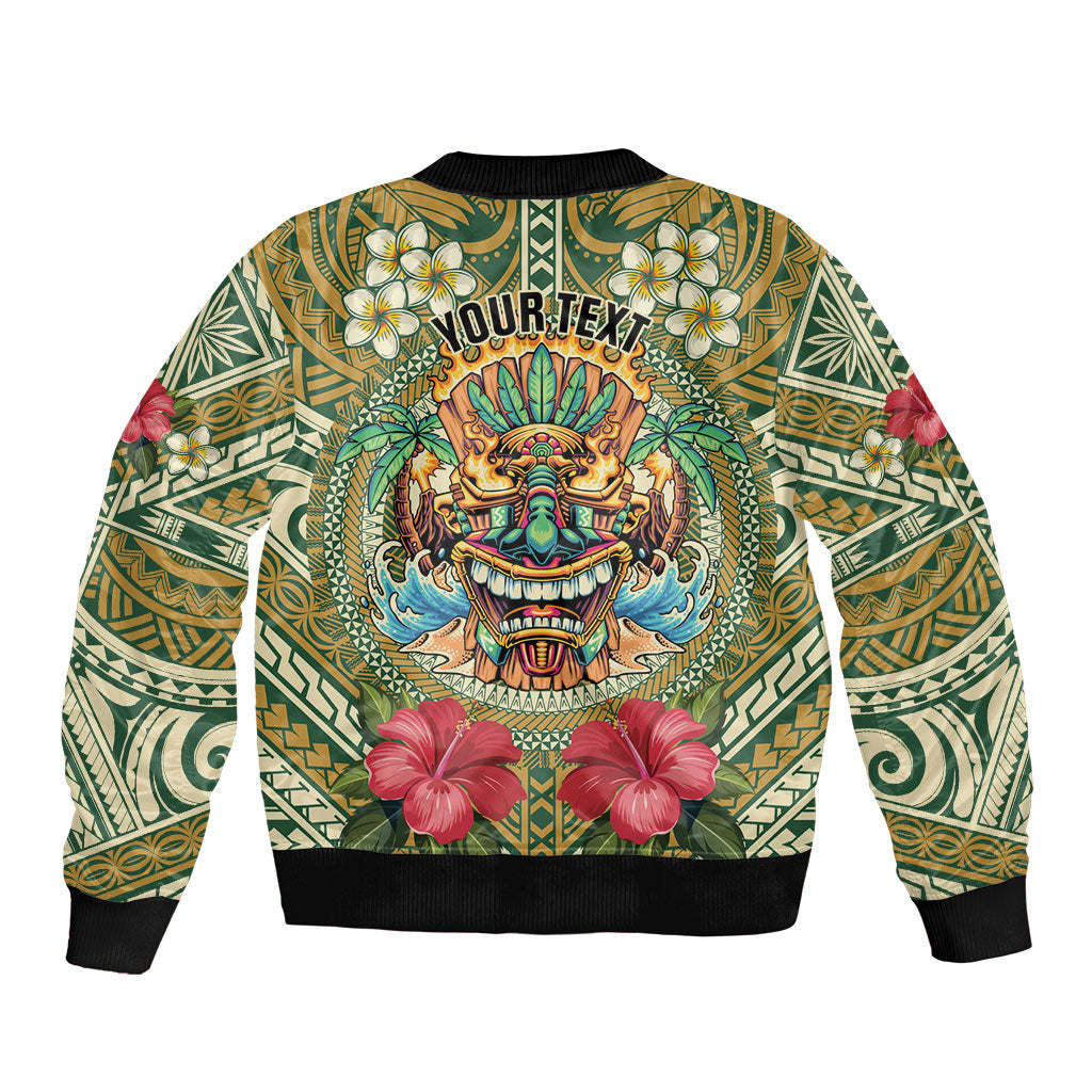 Hawaii Tiki Mask Personalized Bomber Jacket Mele Kalikimaka i Iulai!