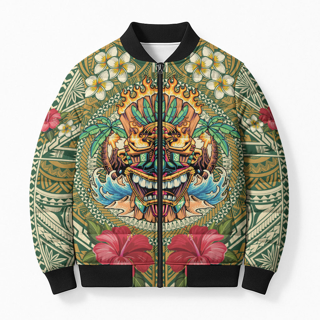 Hawaii Tiki Mask Personalized Bomber Puffer Jacket Mele Kalikimaka i Iulai!