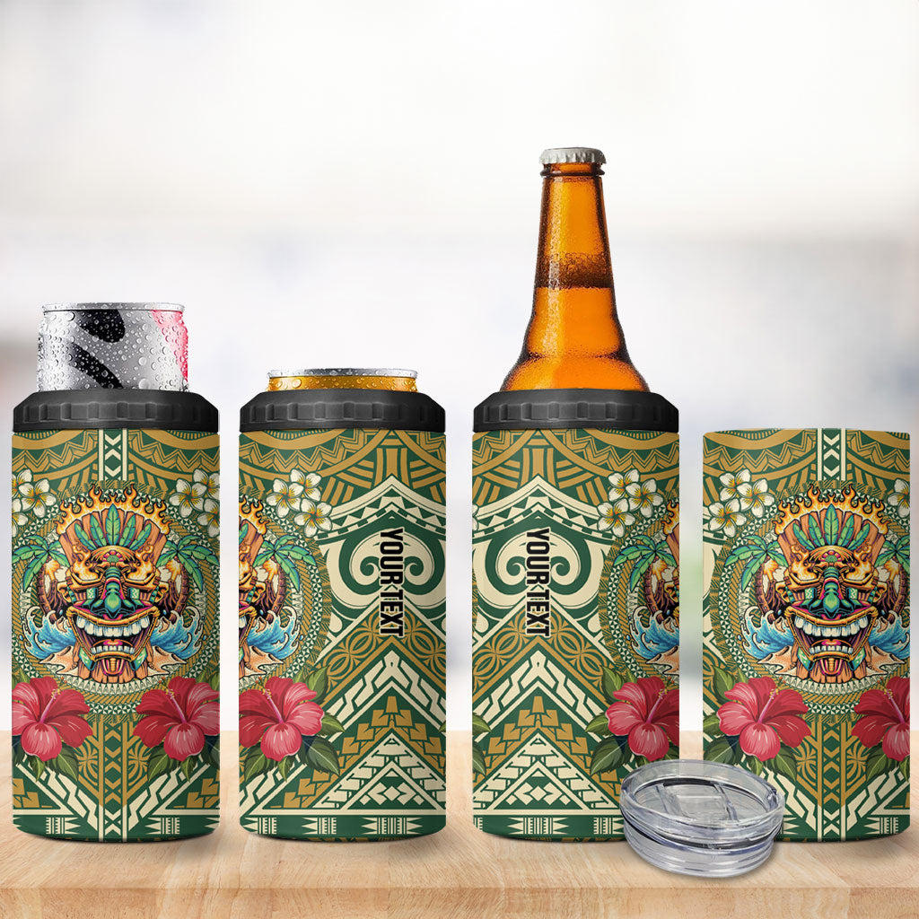 Hawaii Tiki Mask Personalized 4 in 1 Can Cooler Tumbler Mele Kalikimaka i Iulai!