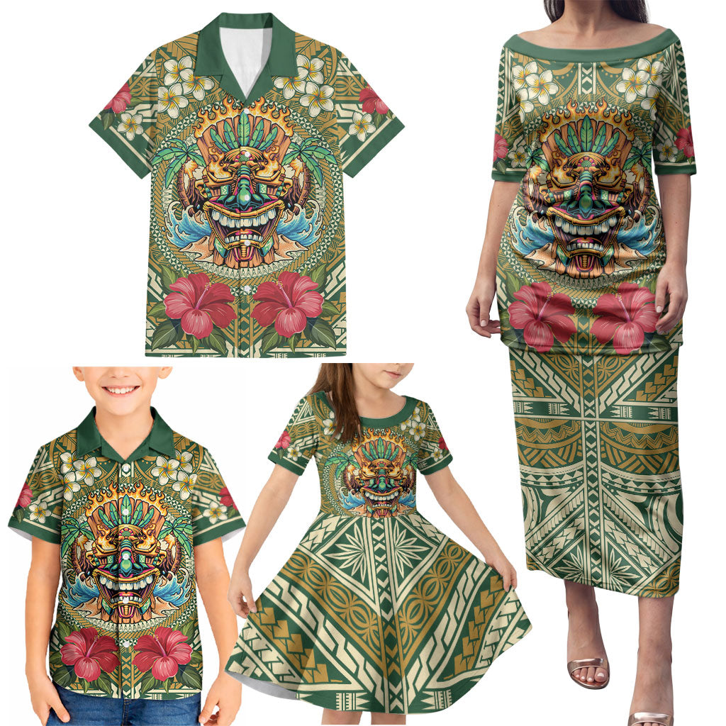 Hawaii Tiki Mask Personalized Family Matching Puletasi and Hawaiian Shirt Mele Kalikimaka i Iulai! LT9 - Polynesian Pride
