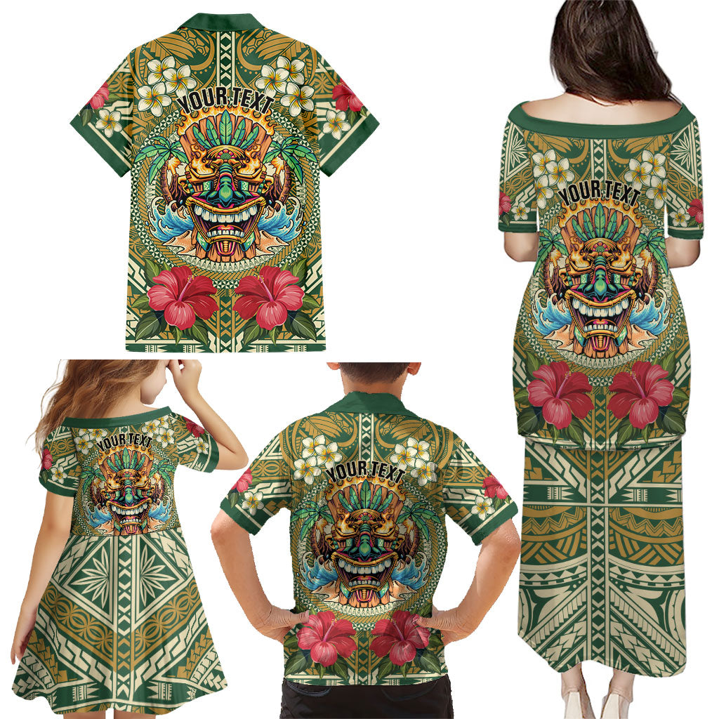 Hawaii Tiki Mask Personalized Family Matching Puletasi and Hawaiian Shirt Mele Kalikimaka i Iulai! LT9 - Polynesian Pride