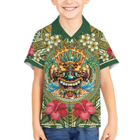 Hawaii Tiki Mask Personalized Family Matching Short Sleeve Bodycon Dress and Hawaiian Shirt Mele Kalikimaka i Iulai! LT9 Son's Shirt Green - Polynesian Pride