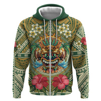 Hawaii Tiki Mask Personalized Hoodie Mele Kalikimaka i Iulai! LT9 Zip Hoodie Green - Polynesian Pride