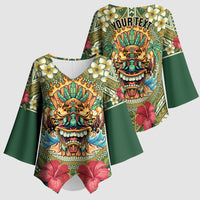 Hawaii Tiki Mask Personalized Kimono Sleeve Blouse Mele Kalikimaka i Iulai! LT9 - Polynesian Pride