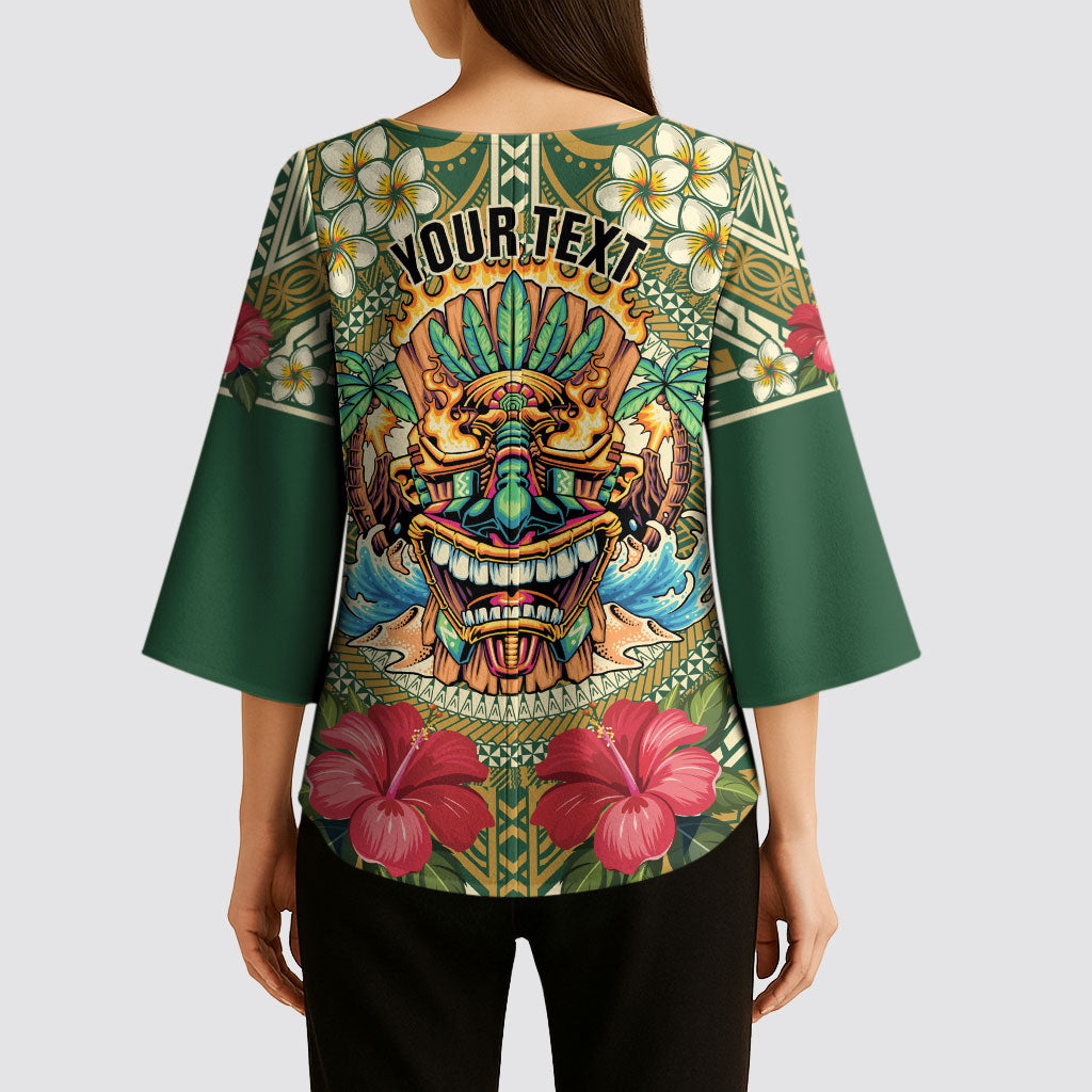 Hawaii Tiki Mask Personalized Kimono Sleeve Blouse Mele Kalikimaka i Iulai! LT9 - Polynesian Pride
