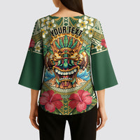 Hawaii Tiki Mask Personalized Kimono Sleeve Blouse Mele Kalikimaka i Iulai! LT9 - Polynesian Pride