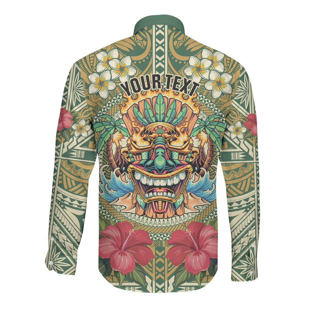 Hawaii Tiki Mask Personalized Long Sleeve Button Shirt Mele Kalikimaka i Iulai! LT9 - Polynesian Pride