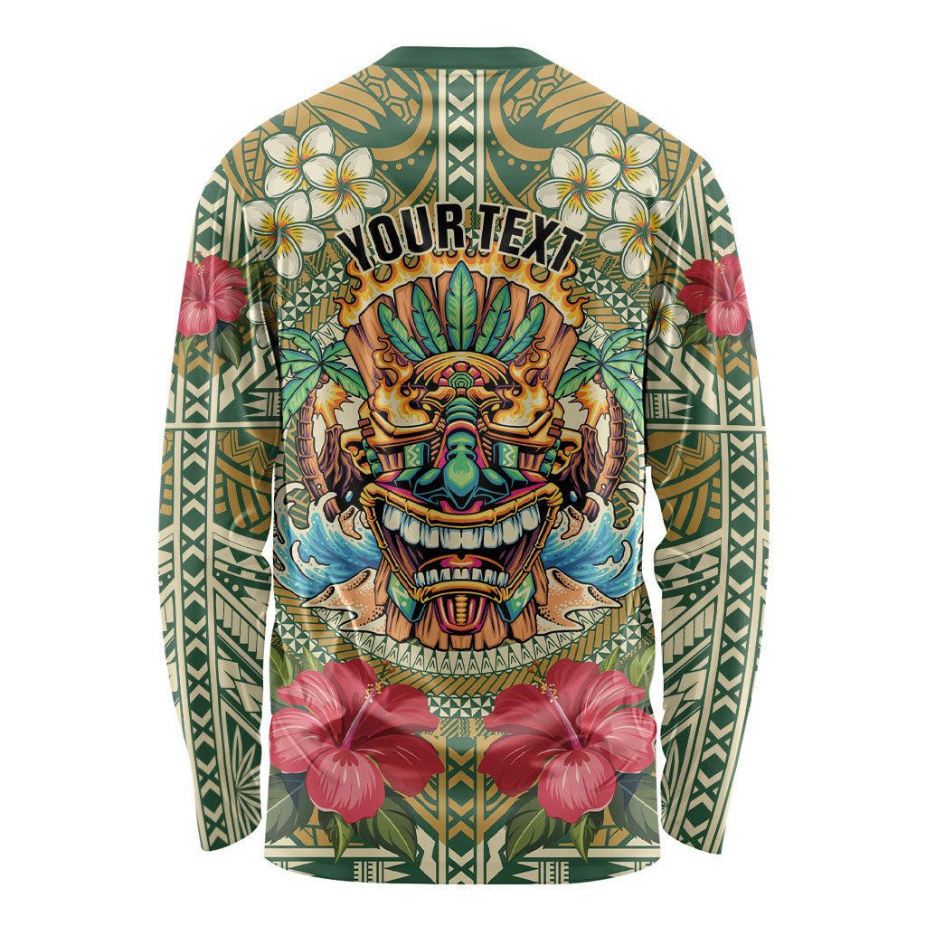 Hawaii Tiki Mask Personalized Long Sleeve Shirt Mele Kalikimaka i Iulai! LT9 - Polynesian Pride