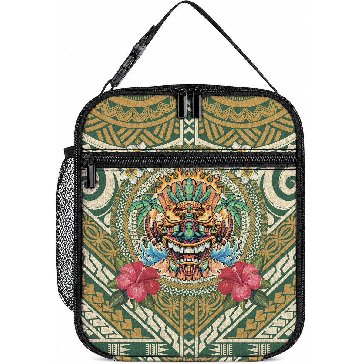 Hawaii Tiki Mask Lunch Bag Mele Kalikimaka i Iulai! LT9 10.2 × 8.3 × 4.3 inch Green - Polynesian Pride