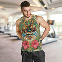 Hawaii Tiki Mask Personalized Men Tank Top Mele Kalikimaka i Iulai! LT9 Green - Polynesian Pride