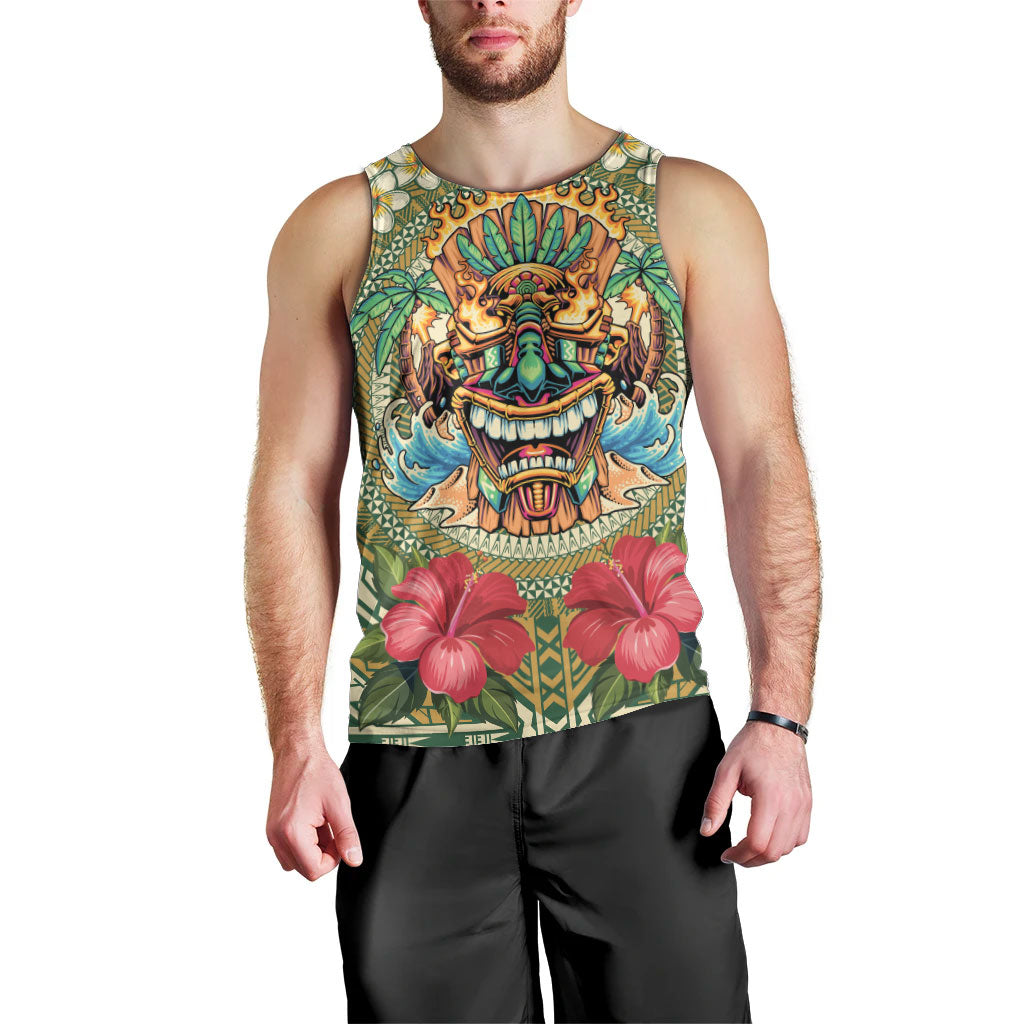 Hawaii Tiki Mask Personalized Men Tank Top Mele Kalikimaka i Iulai! LT9 - Polynesian Pride