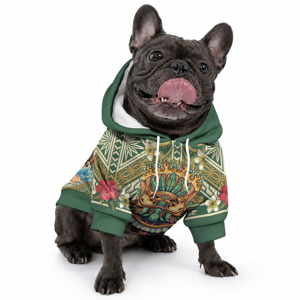 Hawaii Tiki Mask Personalized Pet Hoodie Mele Kalikimaka i Iulai! LT9 - Polynesian Pride