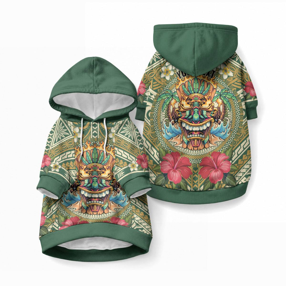 Hawaii Tiki Mask Personalized Pet Hoodie Mele Kalikimaka i Iulai! LT9 Pullover Green - Polynesian Pride