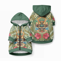 Hawaii Tiki Mask Personalized Pet Hoodie Mele Kalikimaka i Iulai! LT9 Zip-up Green - Polynesian Pride
