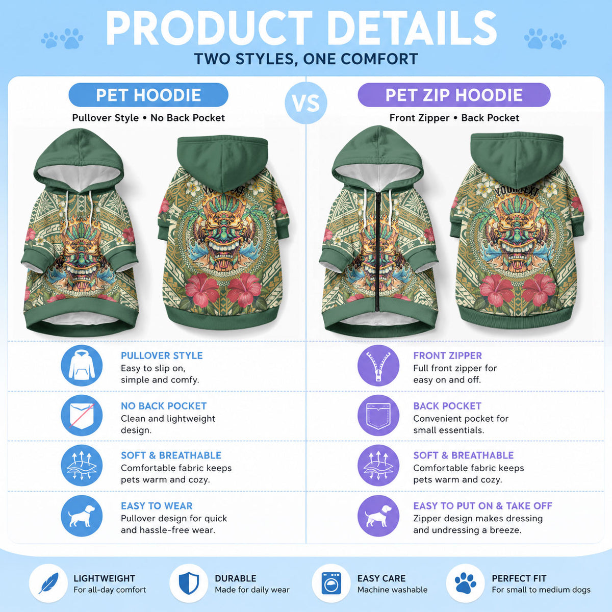 Hawaii Tiki Mask Personalized Pet Hoodie Mele Kalikimaka i Iulai! LT9 - Polynesian Pride