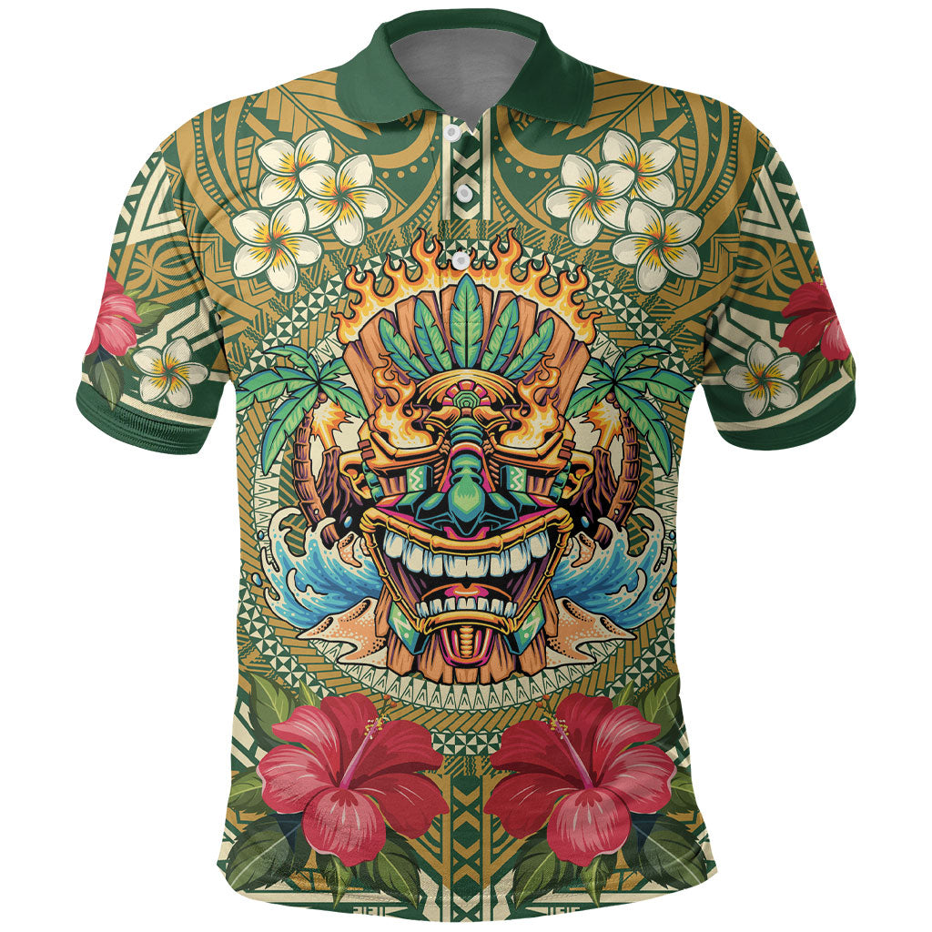 Hawaii Tiki Mask Personalized Polo Shirt Mele Kalikimaka i Iulai! LT9 Green - Polynesian Pride
