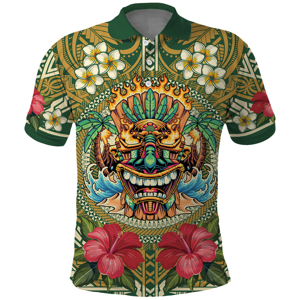 Hawaii Tiki Mask Personalized Polo Shirt Mele Kalikimaka i Iulai! LT9 Green - Polynesian Pride