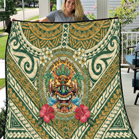 Hawaii Tiki Mask Quilt Mele Kalikimaka i Iulai! LT9 Green - Polynesian Pride