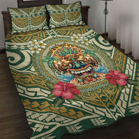 Hawaii Tiki Mask Quilt Bed Set Mele Kalikimaka i Iulai! LT9 Green - Polynesian Pride