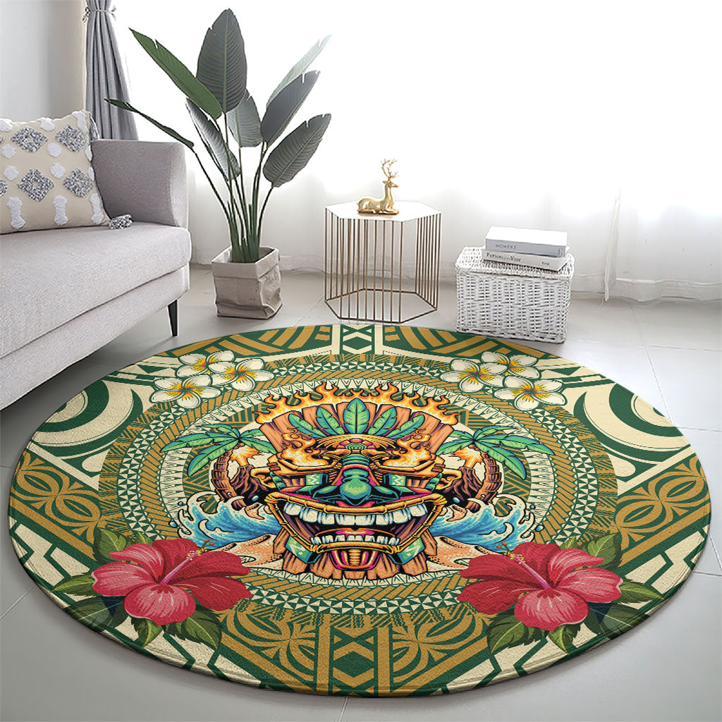 Hawaii Tiki Mask Round Carpet Mele Kalikimaka i Iulai! LT9 - Polynesian Pride