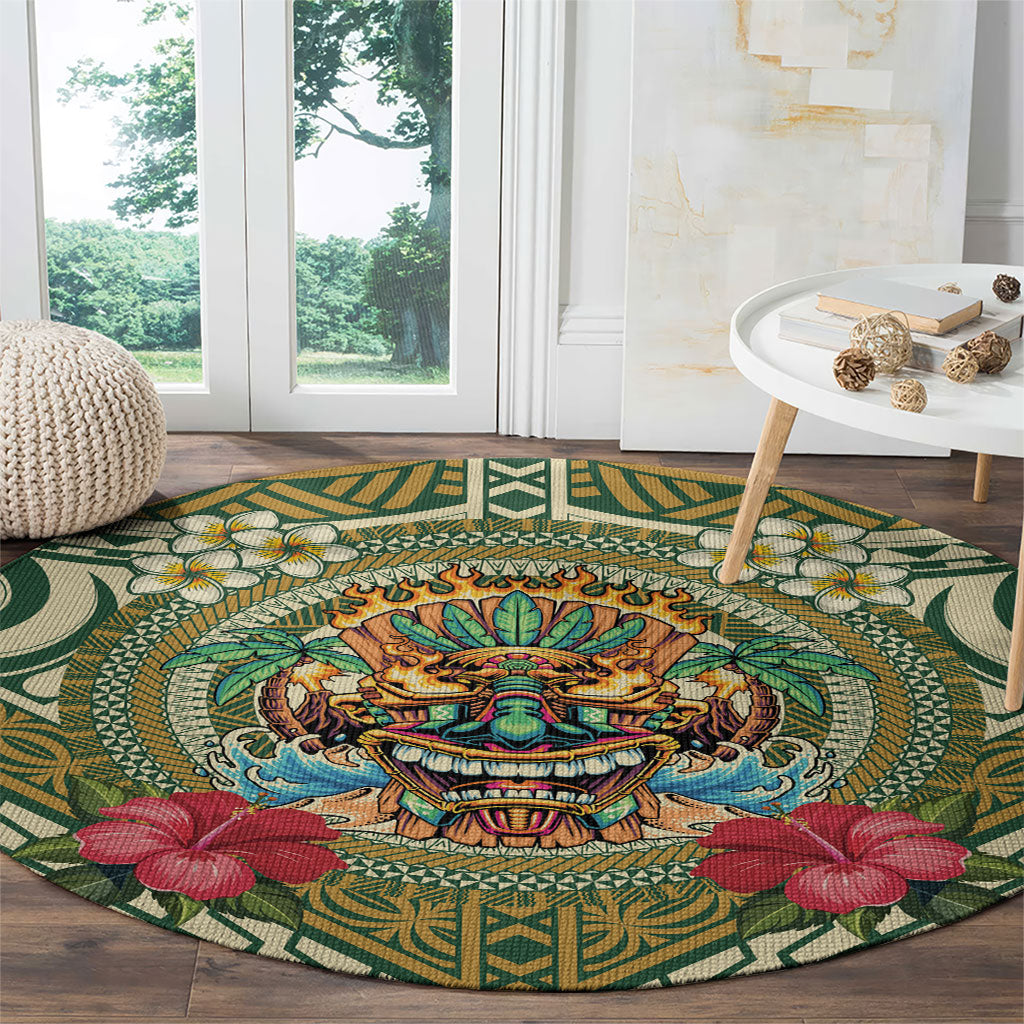 Hawaii Tiki Mask Round Carpet Mele Kalikimaka i Iulai! LT9 - Polynesian Pride