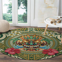 Hawaii Tiki Mask Round Carpet Mele Kalikimaka i Iulai! LT9 - Polynesian Pride