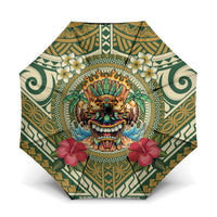 Hawaii Tiki Mask Umbrella Mele Kalikimaka i Iulai! LT9 One Size Folded 11.42 inch Opened Diameter 37.4 inch Green - Polynesian Pride