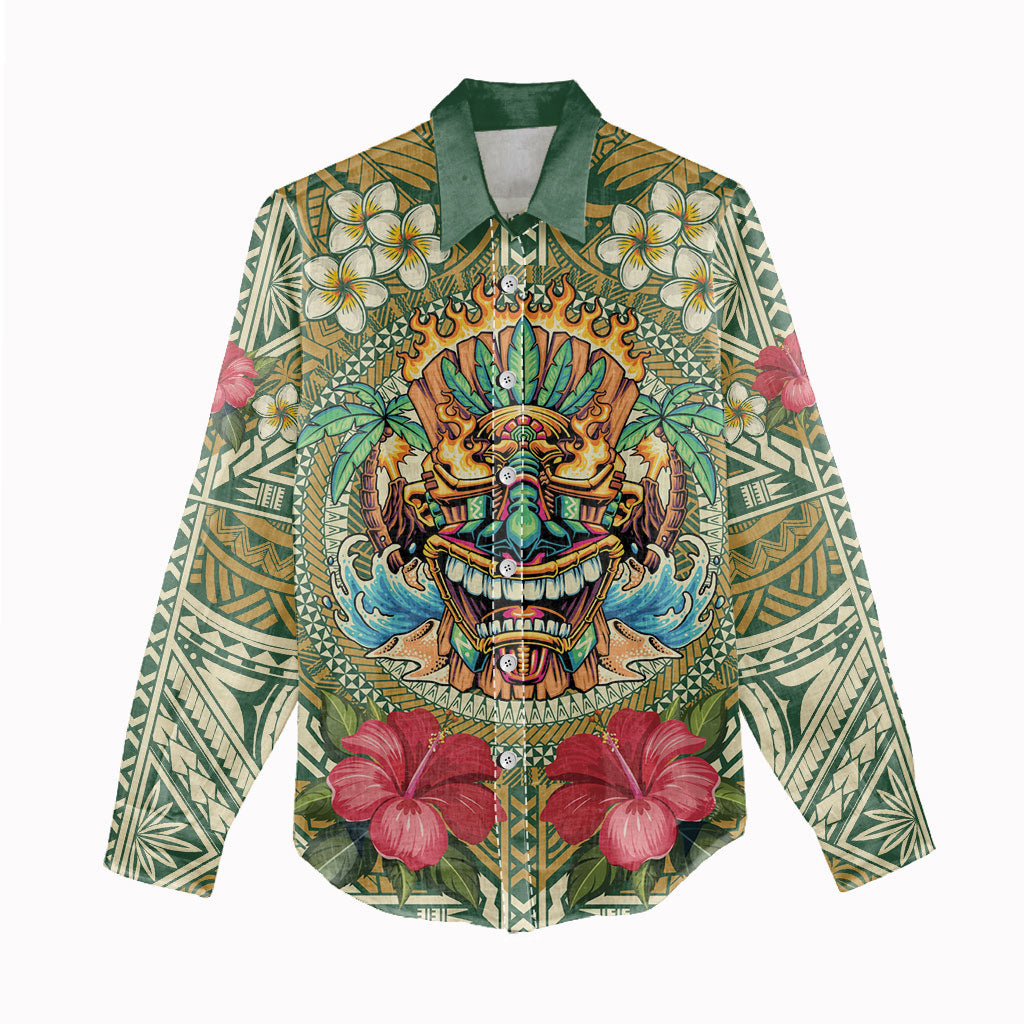 Hawaii Tiki Mask Personalized Women Casual Shirt Mele Kalikimaka i Iulai!