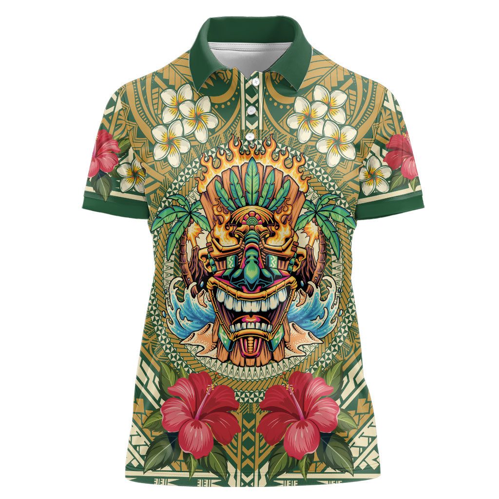 Hawaii Tiki Mask Personalized Women Polo Shirt Mele Kalikimaka i Iulai!