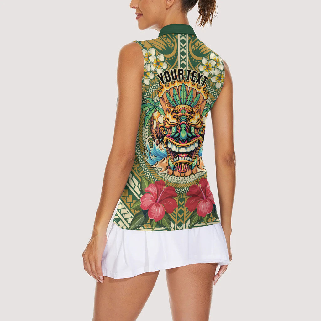 Hawaii Tiki Mask Personalized Women Sleeveless Polo Shirt Mele Kalikimaka i Iulai!