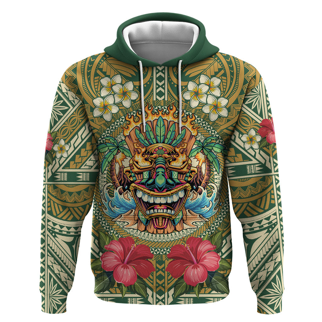 Hawaii Tiki Mask Personalized Zip Hoodie Mele Kalikimaka i Iulai! LT9 Pullover Hoodie Green - Polynesian Pride
