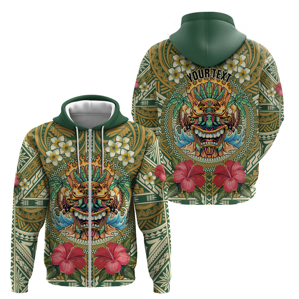 Hawaii Tiki Mask Personalized Zip Hoodie Mele Kalikimaka i Iulai! LT9 - Polynesian Pride
