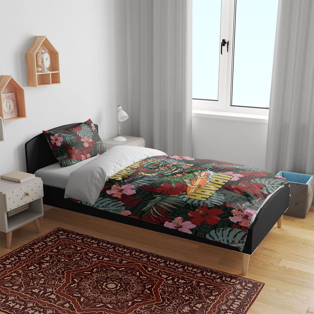 Hawaii Tiki Surfing Bedding Set Mele Kalikimaka i Iulai!