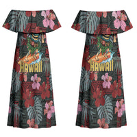Hawaii Tiki Surfing Couples Matching Off Shoulder Maxi Dress and Long Sleeve Button Shirt Mele Kalikimaka i Iulai! LT9 - Polynesian Pride