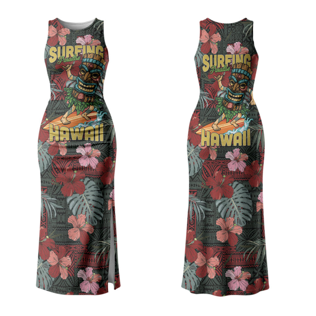 Hawaii Tiki Surfing Couples Matching Tank Maxi Dress and Hawaiian Shirt Mele Kalikimaka i Iulai! LT9 - Polynesian Pride