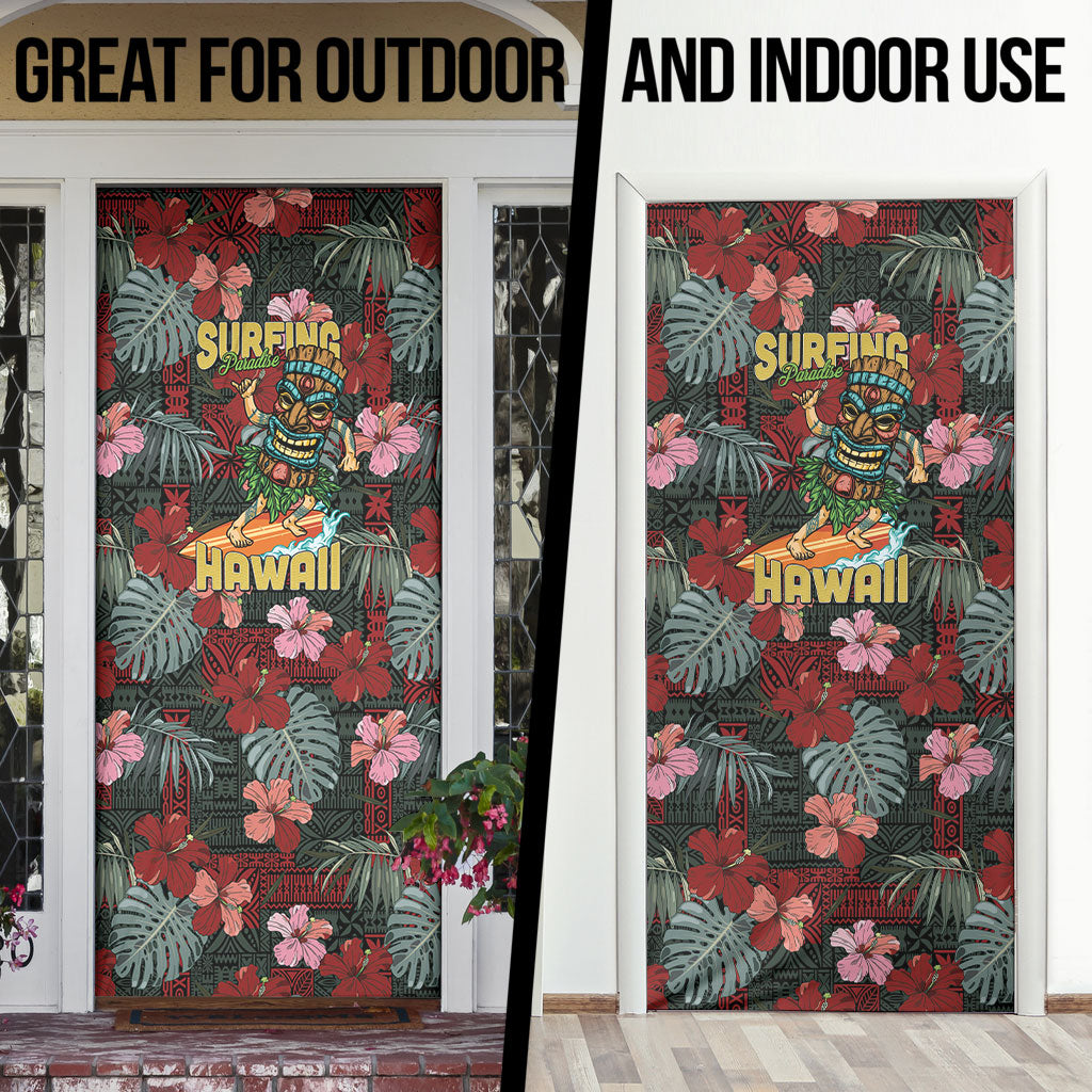 Hawaii Tiki Surfing Door Cover Mele Kalikimaka i Iulai!