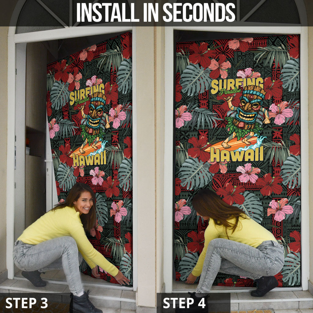 Hawaii Tiki Surfing Door Cover Mele Kalikimaka i Iulai!