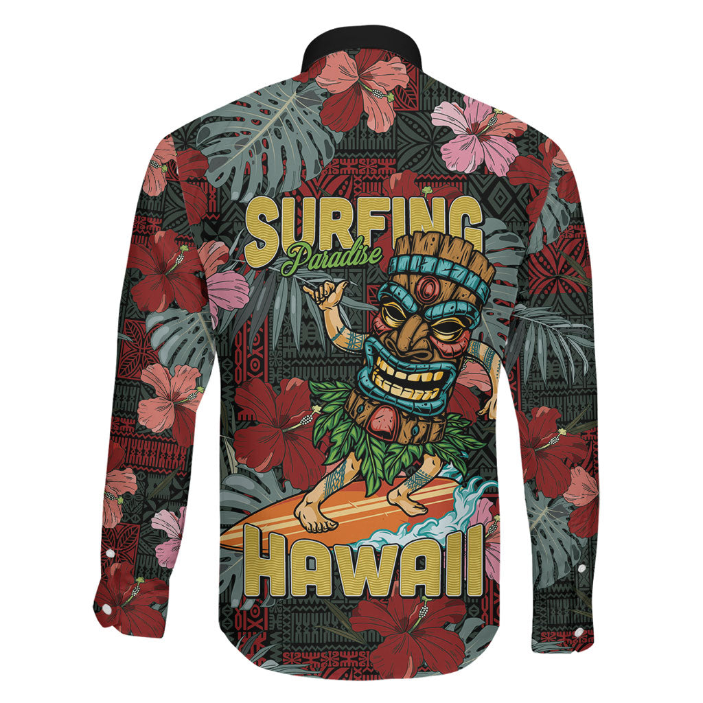 Hawaii Tiki Surfing Family Matching Off Shoulder Maxi Dress and Hawaiian Shirt Mele Kalikimaka i Iulai! LT9 - Polynesian Pride