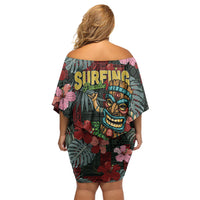 Hawaii Tiki Surfing Family Matching Off Shoulder Short Dress and Hawaiian Shirt Mele Kalikimaka i Iulai! LT9 - Polynesian Pride