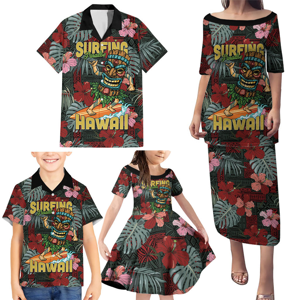 Hawaii Tiki Surfing Family Matching Puletasi and Hawaiian Shirt Mele Kalikimaka i Iulai! LT9 - Polynesian Pride