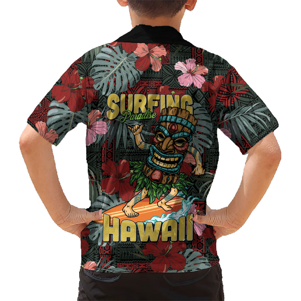 Hawaii Tiki Surfing Family Matching Short Sleeve Bodycon Dress and Hawaiian Shirt Mele Kalikimaka i Iulai! LT9 - Polynesian Pride