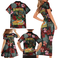Hawaii Tiki Surfing Family Matching Short Sleeve Bodycon Dress and Hawaiian Shirt Mele Kalikimaka i Iulai! LT9 - Polynesian Pride