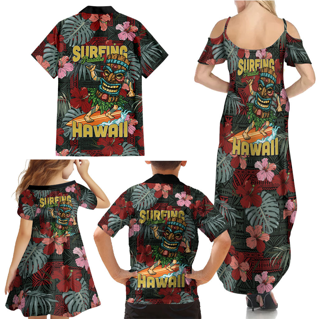 Hawaii Tiki Surfing Family Matching Summer Maxi Dress and Hawaiian Shirt Mele Kalikimaka i Iulai! LT9 - Polynesian Pride