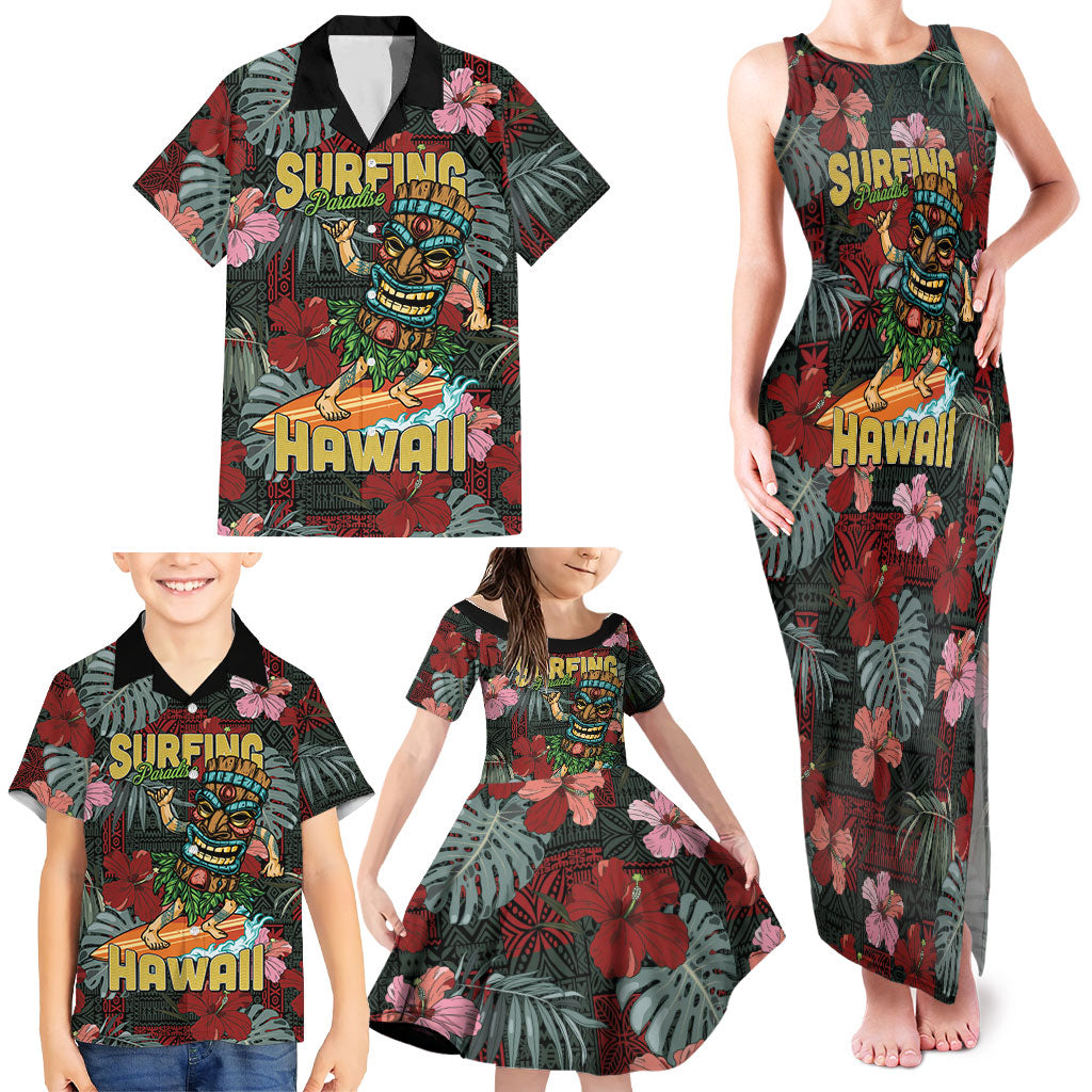 Hawaii Tiki Surfing Family Matching Tank Maxi Dress and Hawaiian Shirt Mele Kalikimaka i Iulai! LT9 - Polynesian Pride