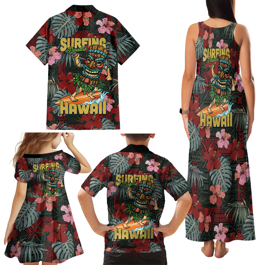 Hawaii Tiki Surfing Family Matching Tank Maxi Dress and Hawaiian Shirt Mele Kalikimaka i Iulai! LT9 - Polynesian Pride