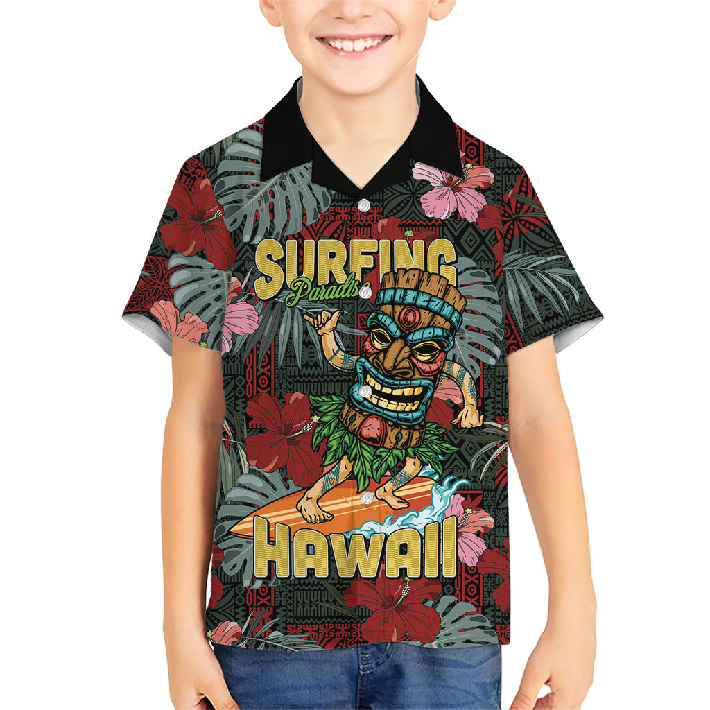 Hawaii Tiki Surfing Kid Hawaiian Shirt Mele Kalikimaka i Iulai!
