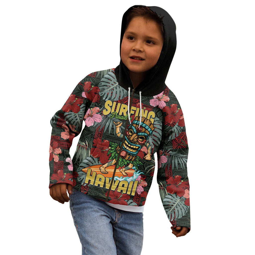 Hawaii Tiki Surfing Kid Hoodie Mele Kalikimaka i Iulai!